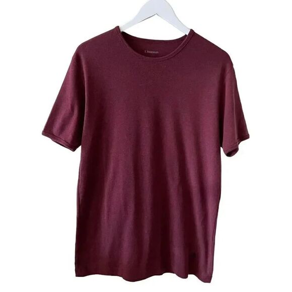 J Peterman Trendy Burgundy Crewneck Cotton Soft Short Sleeves T-Shirt Sz L - Picture 1 of 15